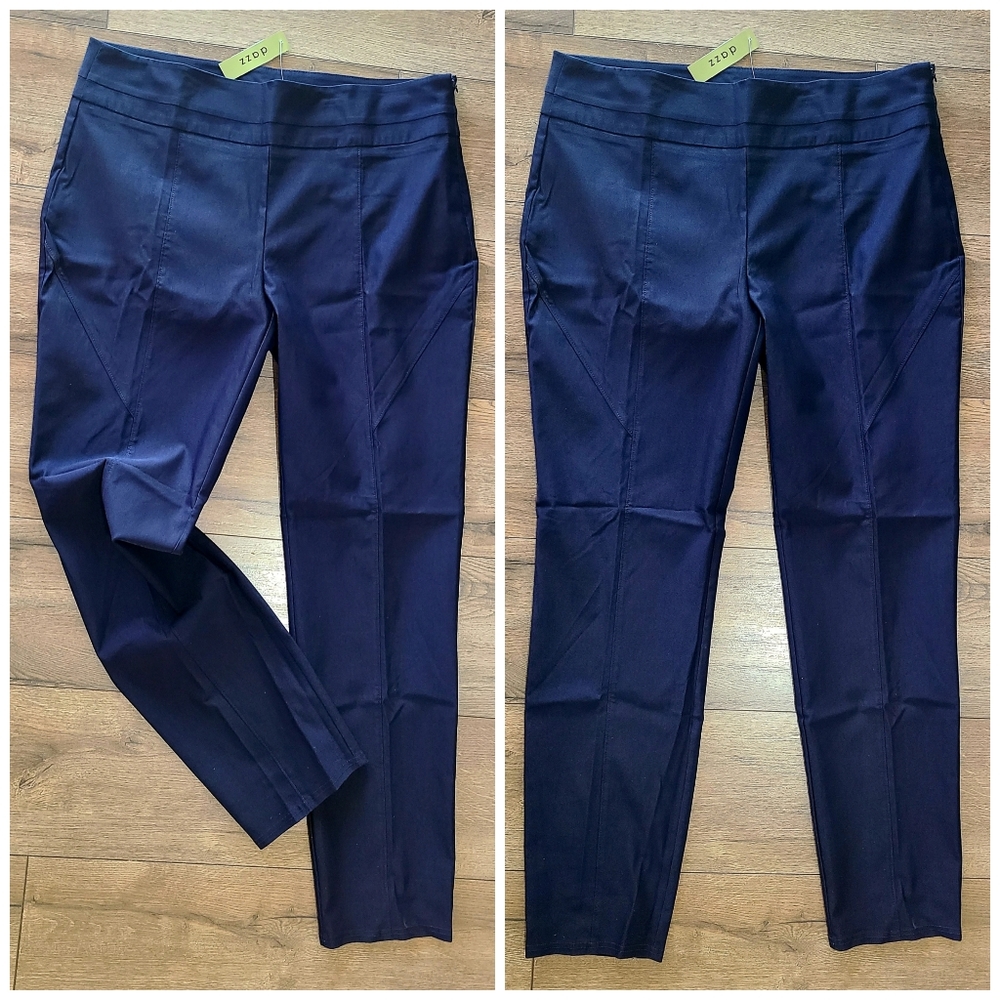 NWT'S - DAZZ - Navy Blue Stretch Skinny Pant, Side Zip Dress Pant